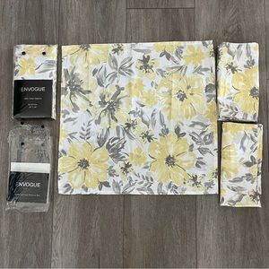 New Envogue Fabric Napkins 100% Cotton Set of 7 Yellow Gray White Floral design